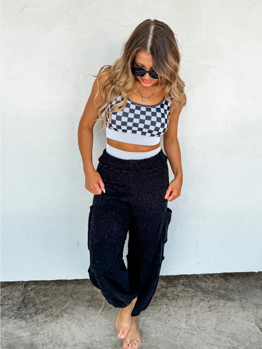 Black Textured Baggy Jogger Lounge Pants